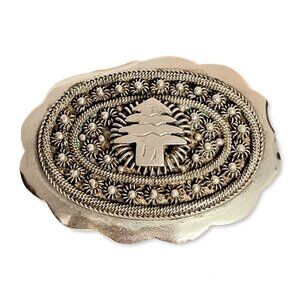 Antique Silver Brooch with Pine Tree and Decorative Wire